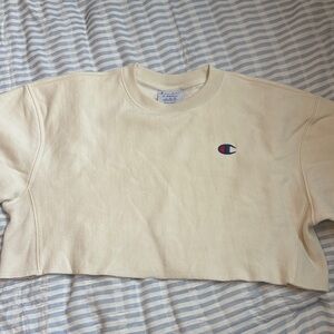 Champion Off White Cropped Reverse Weave Sweatshirt